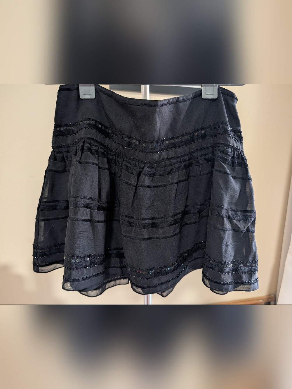 Guess Black Tiered Sequin Trim Mini Skirt